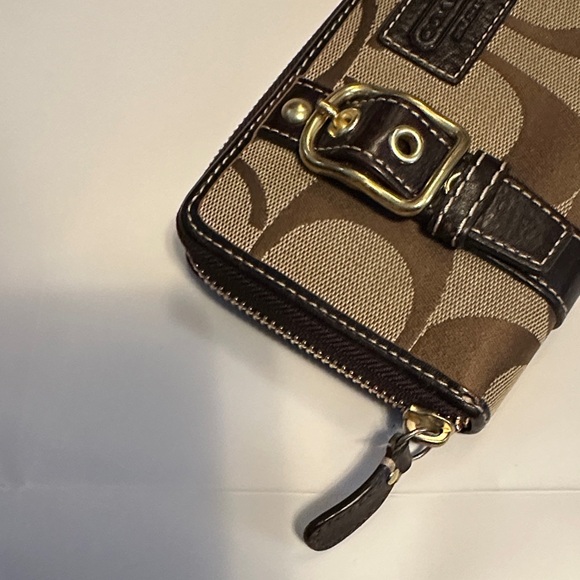 Coach Signature Brown and Tan Wallet with Gold Buckles - Picture 6 of 6